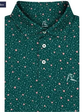 RHOBACK | NWT THE BACK NINE BLOOM MEN’S SHORT SLEEVE POLO FAIRWAY GREEN FLORAL